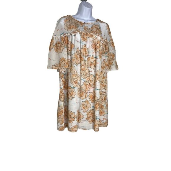 DYVNA Woman’s Floral Silk Dress Peach Orange White Pastel‎ Watercolor Shift SZ 4 - Picture 4 of 8